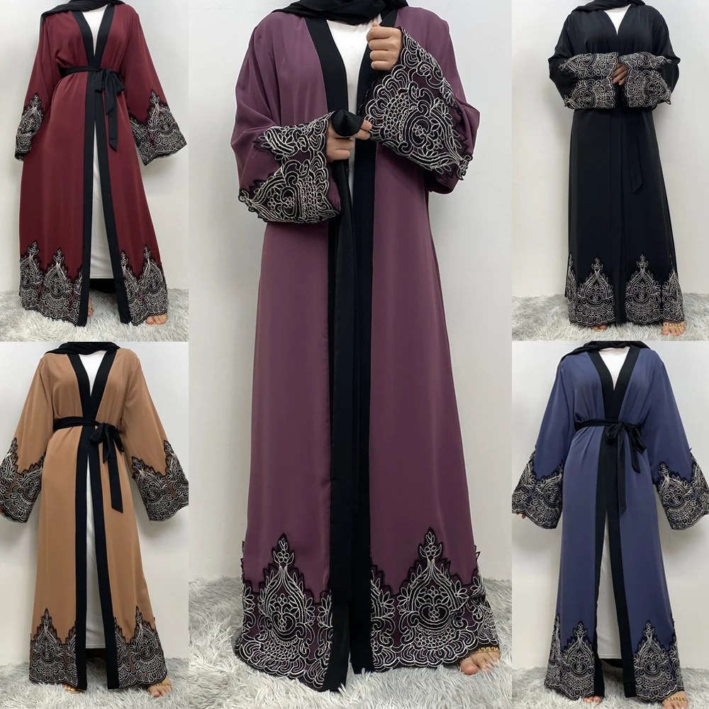 

Open Abaya Embroidery Muslim Woman Kimono Cardigan Islamic Clothing Arabic Dress Kaftan Ramadan Dubai Turkish Femme Robe Caftan