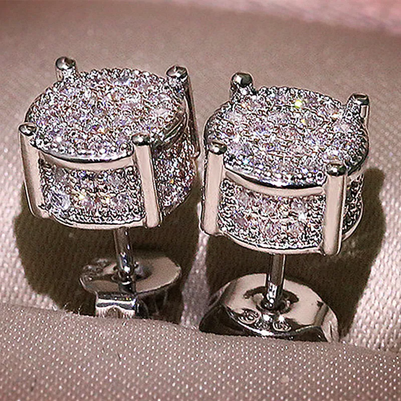 Exquisite Fashion Zircon Engagement Stud Earrings for Women Princess Wedding Party Jewelry Anniversary Gift Girl Accessories