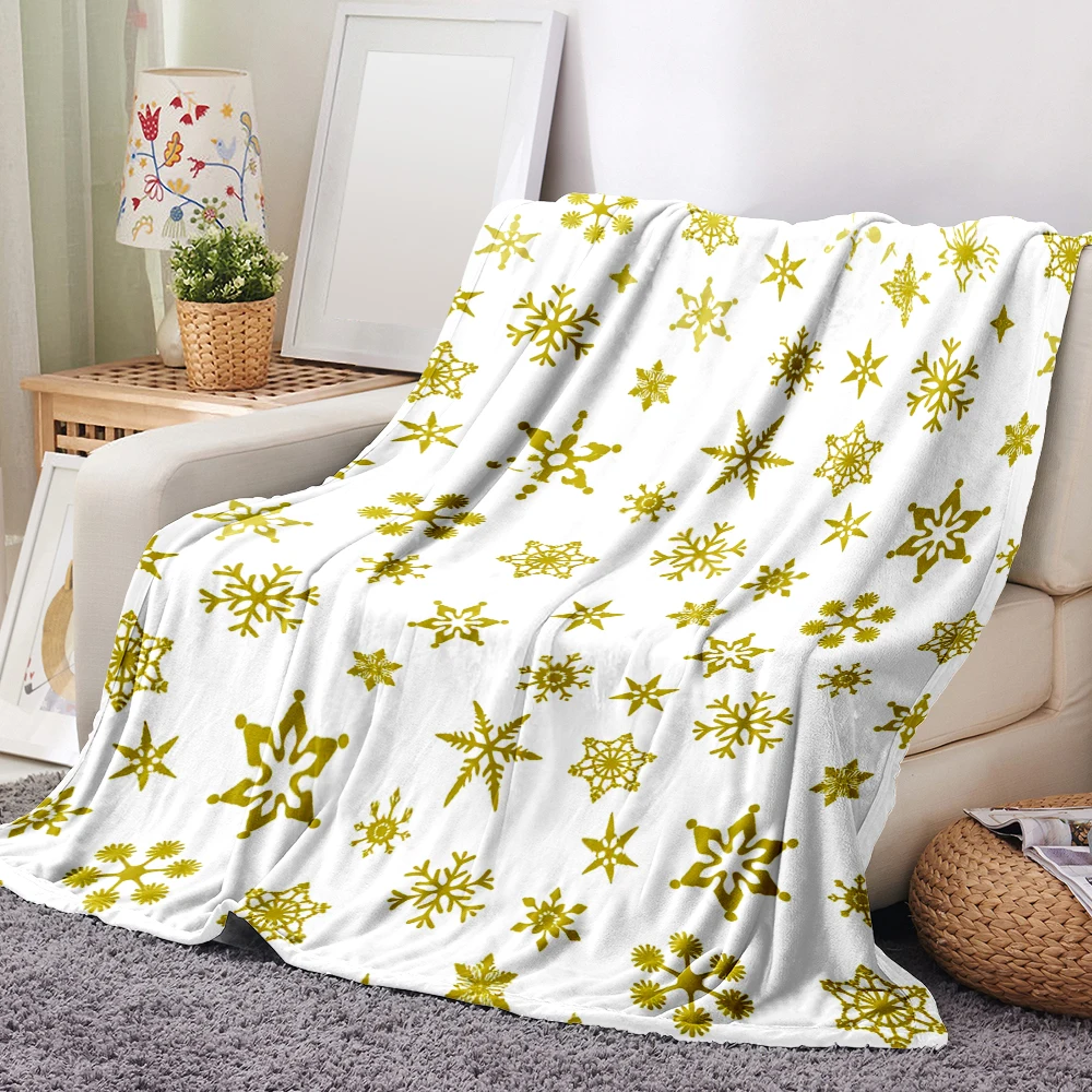 1PC Golden Snowflake Print Blanket — Made of soft, fluffy flannel, perfect for a sofa, bed, or lounge chair. Ideal for Christmas