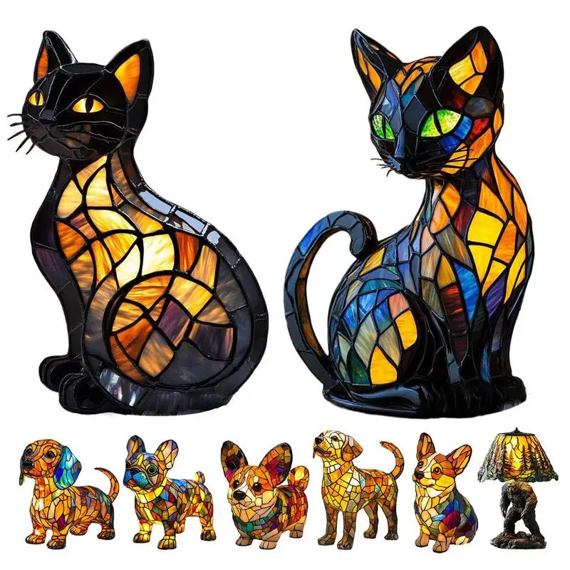 

Ночник с изображением кота, светодиодная прикроватная настольная лампа с изображением животных, лампа ручной работы из смолы, скульптура, красочное ночное освещение, домашний декор для детской спальни