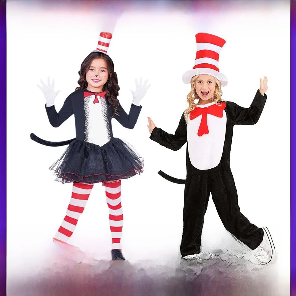 Fsia de loween Gato com Chapéu Fsia de Natal Traje de Performance com Chapéu Traje de Palco Vestuário Tradicional ...