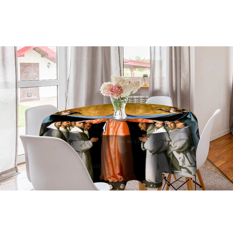 The Virgin Of Mercy And A Monk Of Circa Carthage Religion Stain Resistant Round Tablecloth By Ho Me Lili Tabletop Decor