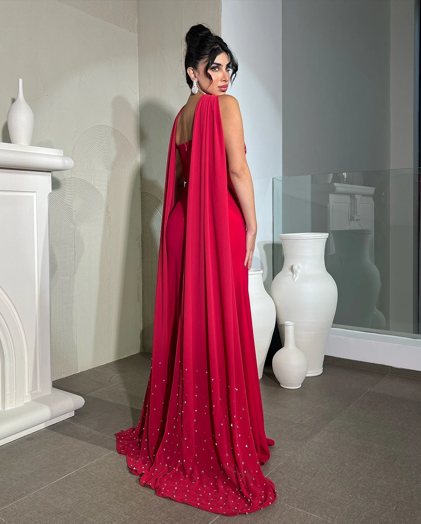 Aenyrst Saudi-Arabien Elegantes rotes Ballkleid für Damen, trägerlos, mit Perlen besetzt, Party-Abendkleider, bodenlang, formelle Anlässe