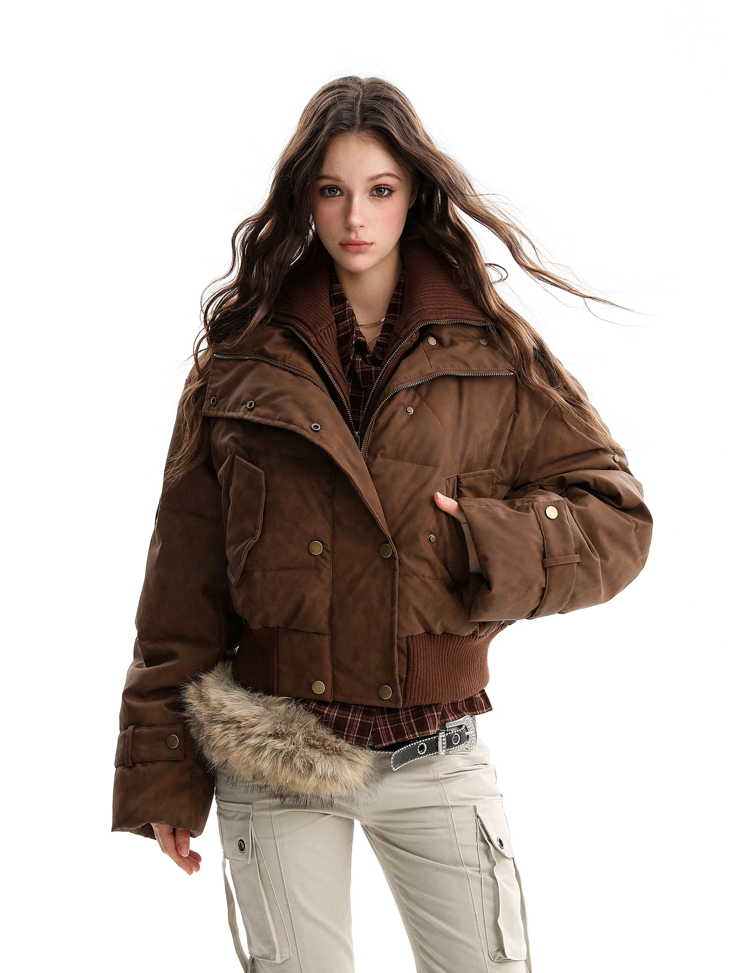 

Женская зимняя теплая куртка Biggold American Style из утолщенного хлопка с эффектом потертости, модное пальто с отложным воротником