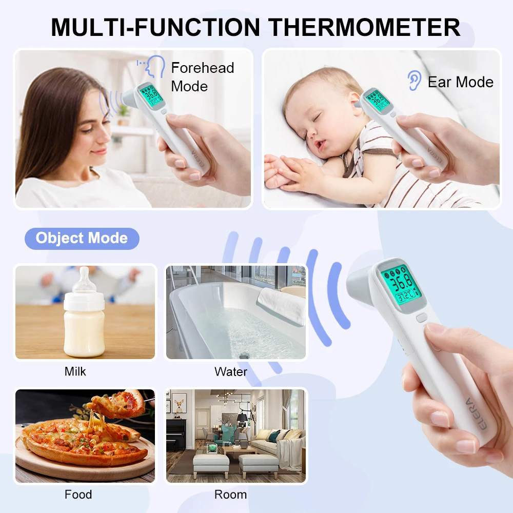 ELERA Baby Thermometer Infrared Digital LCD Body Measurement Forehead Ear Non-Contact Adult Fever IR Children Termometro