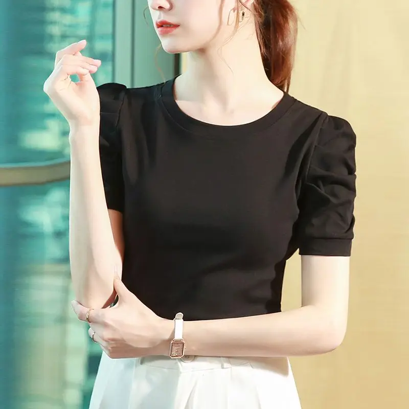 

3XL Women Summer Spring Blouses Shirts Lady Fashion Casual Short Sleeve O-Neck Solid Color Clothing Blusas Tops CT0835