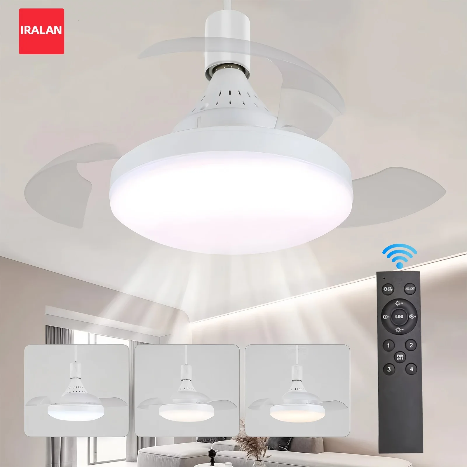 

Household Electric Fan with LED Lights Smart and Simple Retractable Blade Ceiling Fan with Light Lighting Decoration E27 Lamp