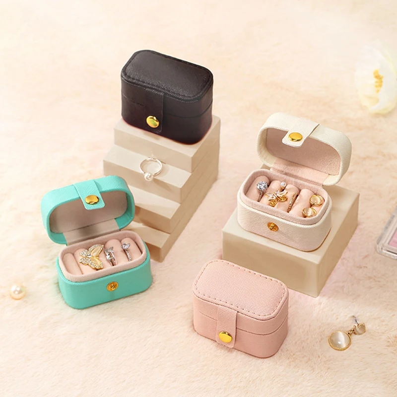 Portable Small Jewelry Organizer Display Travel Mini Gift Case Boxes Leather Earring Ring Holder Packaging Box