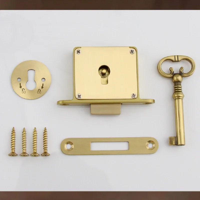 New Chinese Style Vintage Brass Invisible Cabinet Locks Matching Brass Key Suitable for All Kinds of Cabinet Drawer Locks