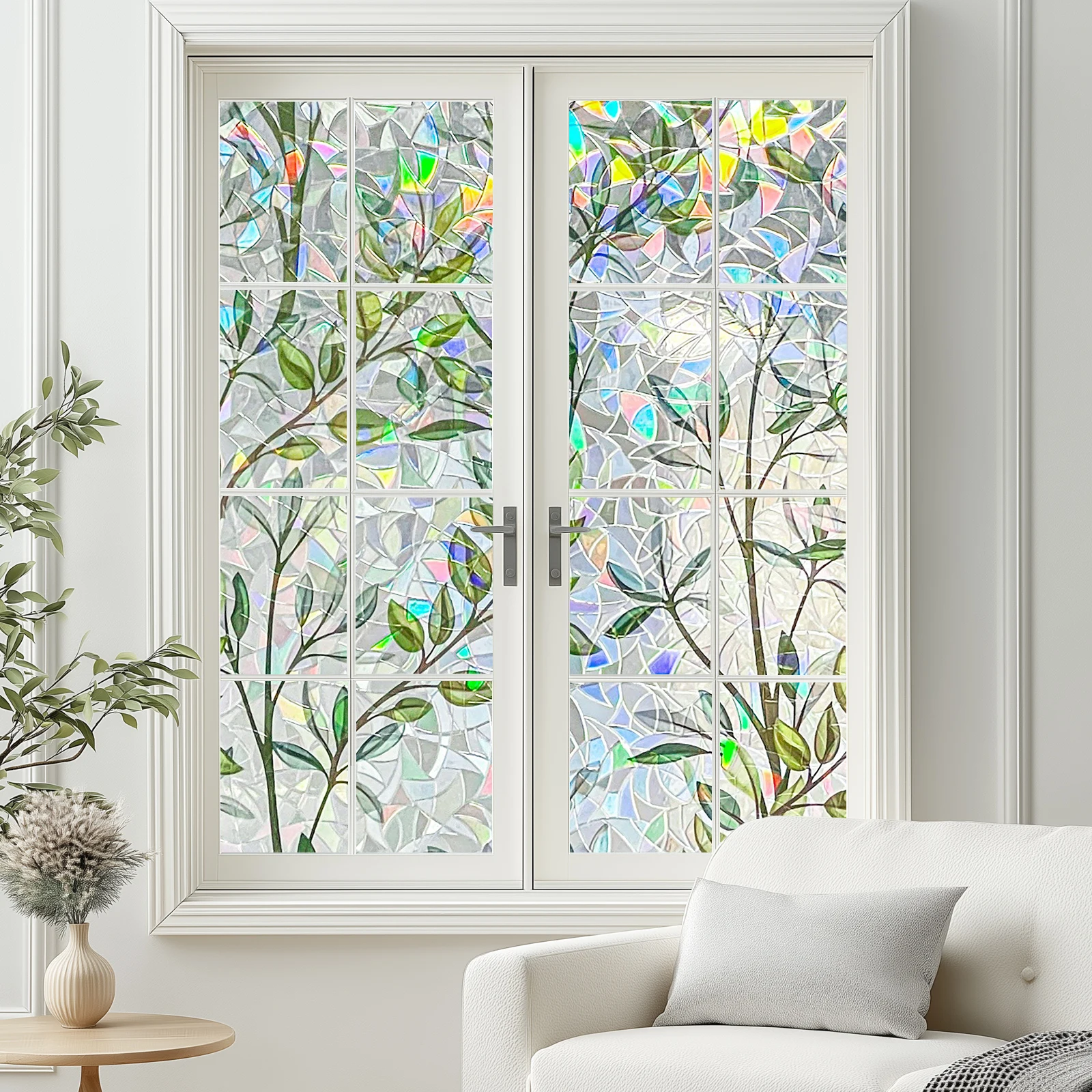 Stained Glass Window Film Non-Adhesive Stained Glass Privacy Film Decorative Window Sticker for Glass Doors Bedroom Windows