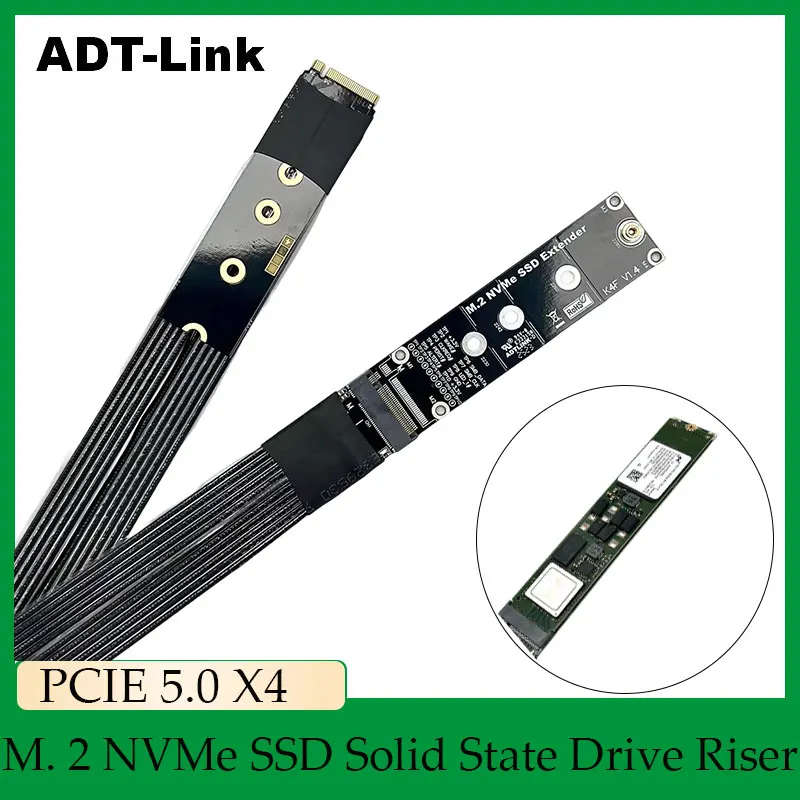 

ADT-Link PCIE 5.0 X4 Gen5 M.2 NVMe SSD Адаптер для твердотельного накопителя M.2 M Key 128 Гбит/с Удлинительный кабель поддерживает 22110 2280