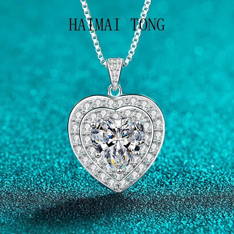 

HAIMAITONG Платина PT950 Муассанит Ожерелье Женская Любовь Сладкий Подвесной Светильник Роскошный Великолепный Изысканный Ежедневно Универсальный