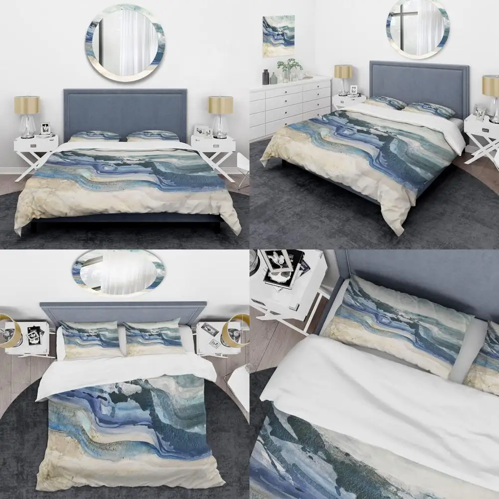 

Комплект пододеяльников Ocean Hues Nautical — абстрактные волны, двойной размер, комплект постельного белья из трех предметов, всесезонный прибрежный стиль