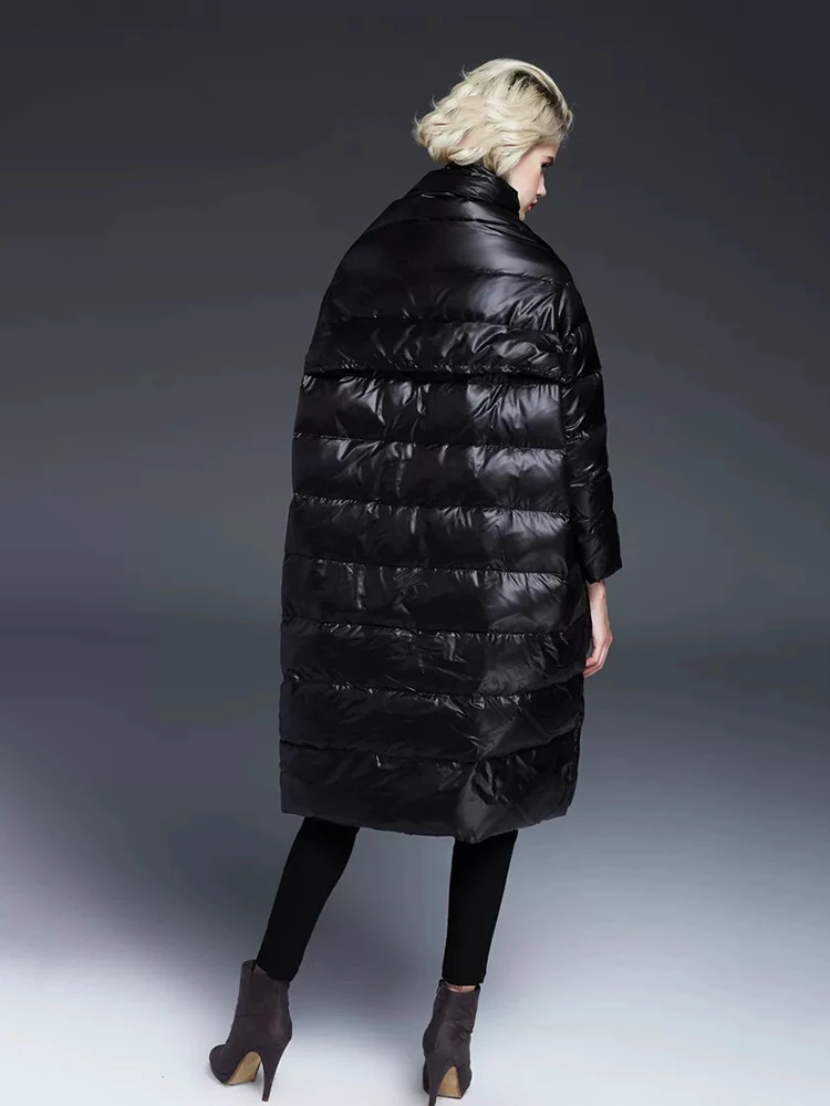 Winter Oversized Glossy Thick Knee Length Parker Jacket Female Cold Proof Down Jacket Women White Duck Down Warm Quilted Outwear