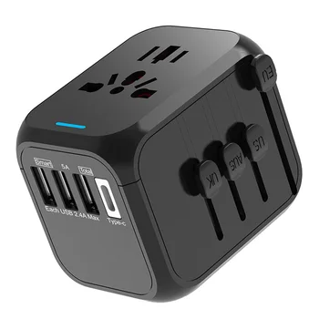 3 USB and Type C Power Adapters with EU/UK/US/Australia Travel Plugs for Fast Charging, International Travel Adapters USB 5V 3A