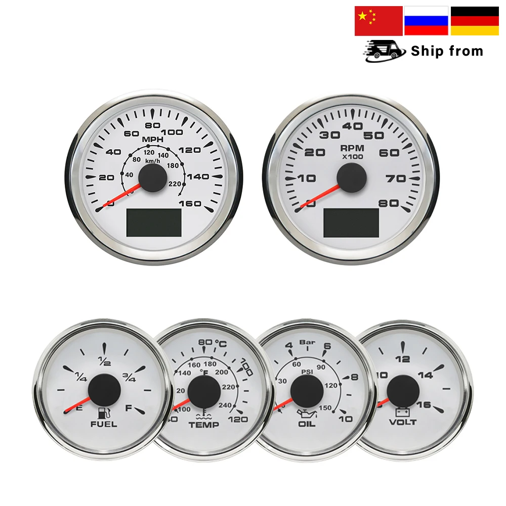 ELING 6 Gauge Set 85MM 200KM/H 160MPH GPS Speedometer Tachometer 52MM Water Temp Oil Pressure Fuel Level Meter Voltmeter