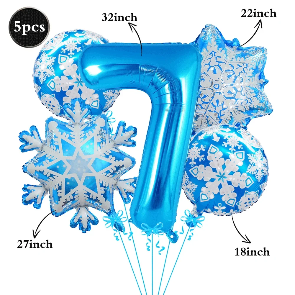 5-teiliges Schneeflocken-Zahlenfolienballons-Set, Blaue Frozen-Themen 32-Zoll-Zahlenballons für Baby-Geburtstag Winter-Party-Dekoration – Detail 9