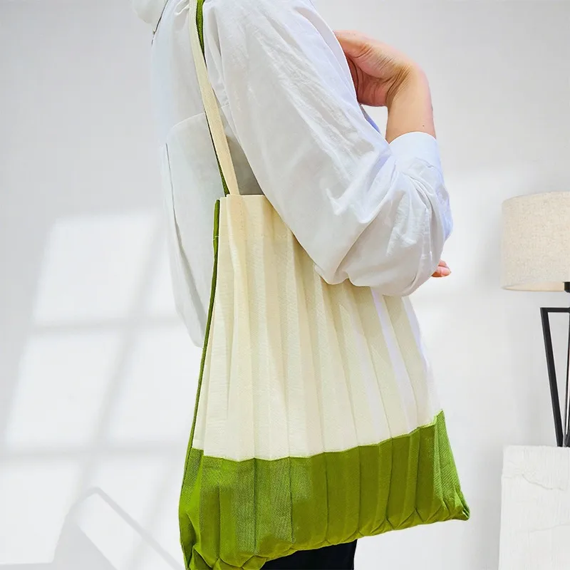  Pleated Bag Handbag Pleated Canvas Shopping Bag Versatile Folding Fan-shaped Organza Simple Leisure Drawstring Bag New