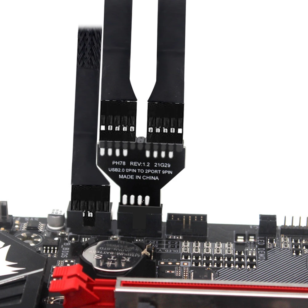 Carte mère USB2.0 9 broches, HUB USB 1 à 2, connecteur USB 2.0, adaptateur de Conversion à 9 broches, connecteur enfichable du panneau avant pour ventilateur de lampe RGB