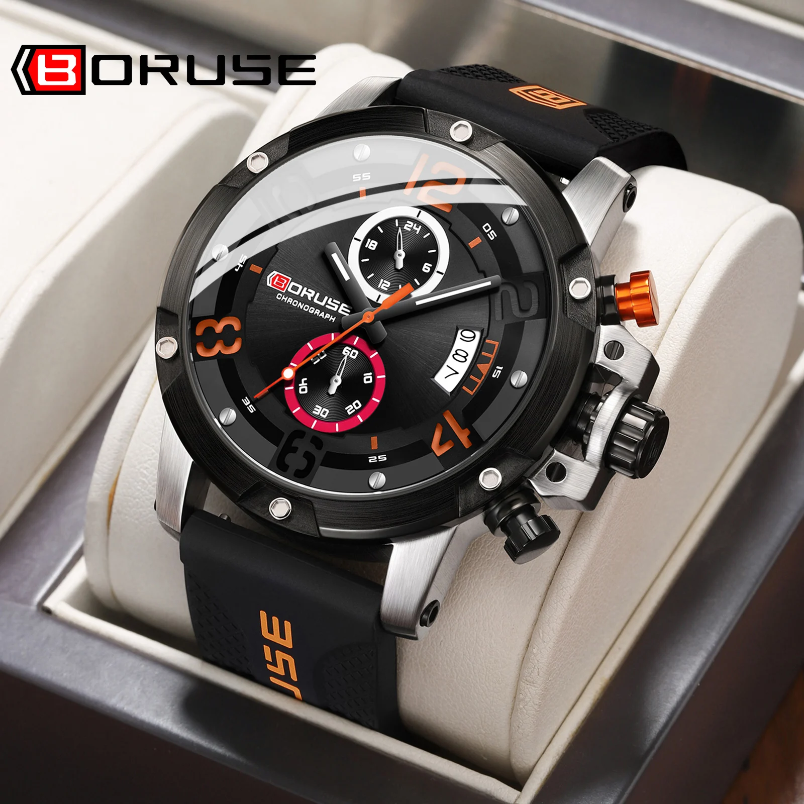 BORUSE Design-Reloj de pulsera de cuarzo para hombre, cronógrafo de lujo, automático, luminoso, resistente al agua