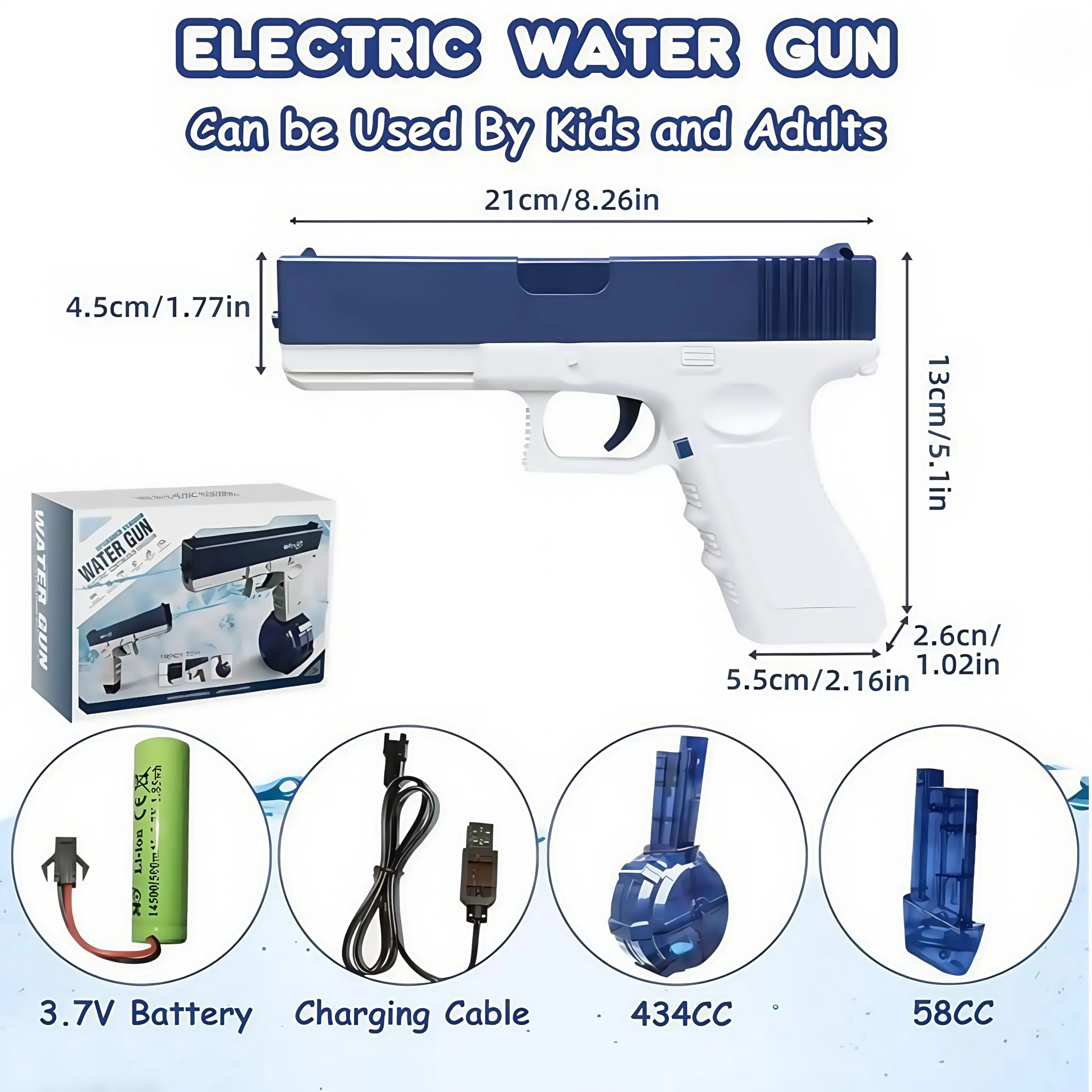 Blue Electric Water Guns for Kids & Adults - High-Pressure Auto Spray for Pool, Beach, Outdoor Fun
