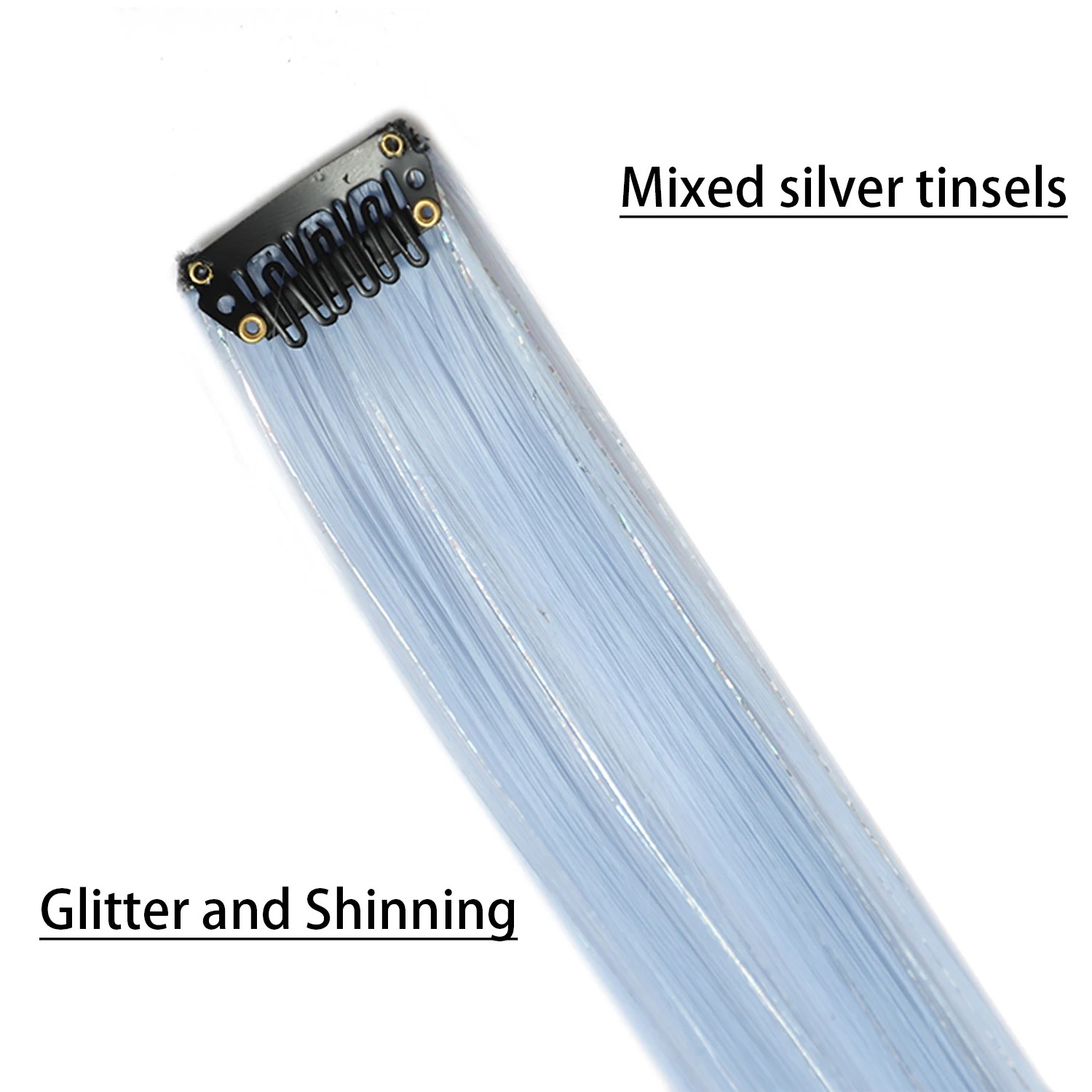 Clip in Colored Hair Extensions Mixed Silver Tinsels Synthetic Rainbow Hairpiece Holiday Party Highlights for Women Girls