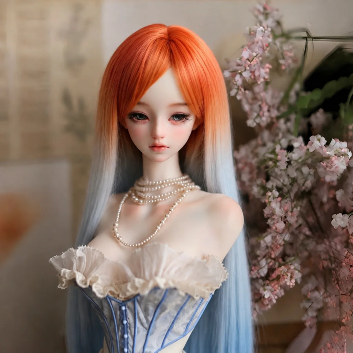 BJD Doll Wig 3/4/6 Points Orange Gray White Black Gradient Long Bangs Long Straight Hair Wig Soft Silk Rough Hair Cover DIY Toy