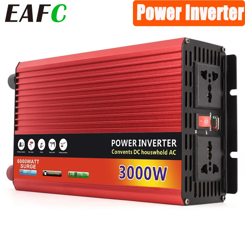 

Универсальный автомобильный преобразователь напряжения EAFC, 2000 Вт, 3000 Вт, 12 В постоянного тока в 220 В переменного тока