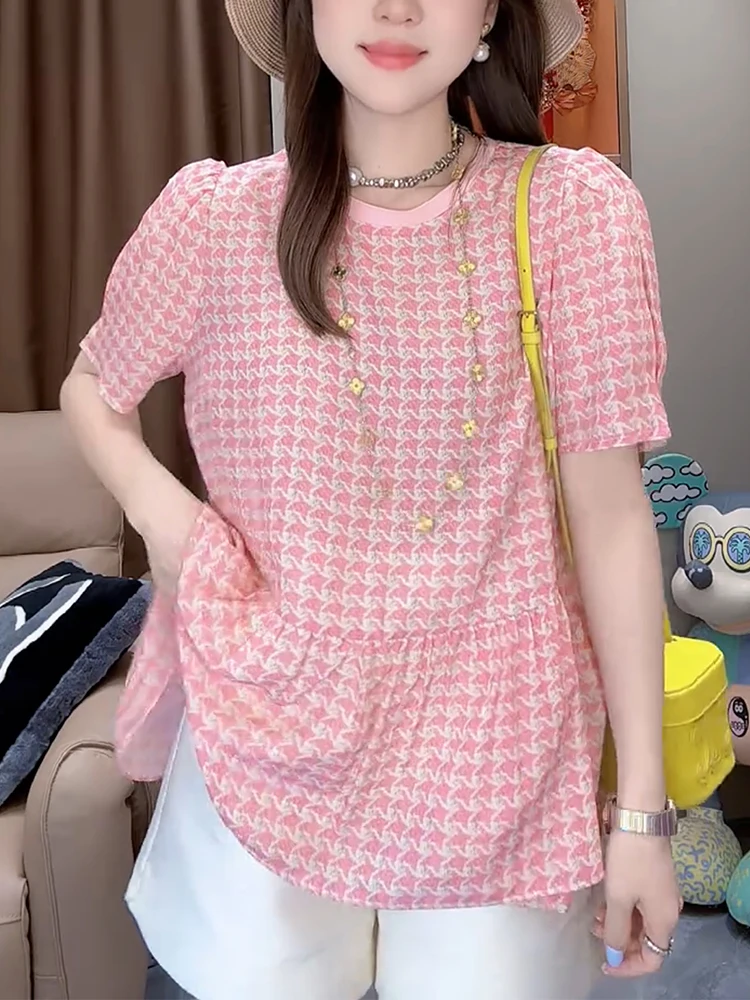 

Summer Sle Large Size T-irt Beautiful Floral Print Comfortable ort Sve Faionable Oversized Casual High Waist A-Lin...