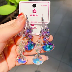 2024 trend new in women's crystal cute earrings korean fashion jewellery for women hanging long originality woman accessories