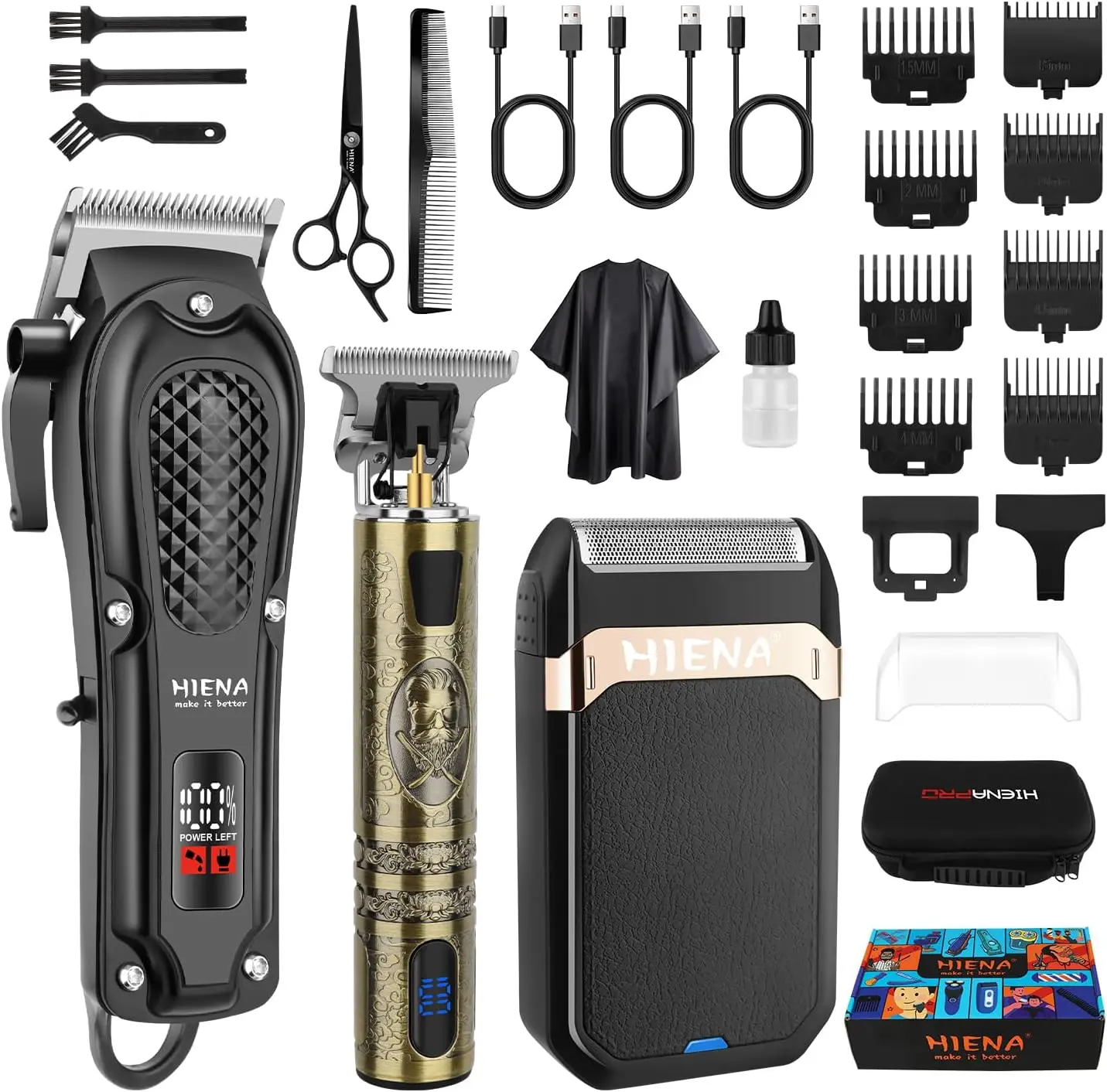 

Professional Cordless Hair Clippers for Men, 3-in-1 Haircut Kit with Foil Shaver, USB-C Rechargeable Barber Clippers