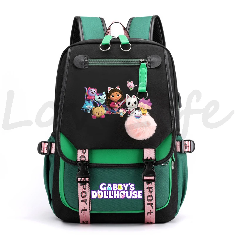 Gabby's Dollhouse Mochilas Adolescentes Meninas Gabby Dollhouse Bookbag Mulheres Moda Mochila de Lona para Estudantes Universitários Bolsa Escola