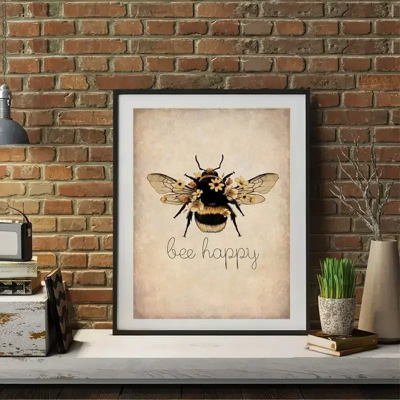 Bee Happy  Kind, Bee Yourself Nature Lover Art Wall Print Pictures Canvas Paintings Decorations Home Decor