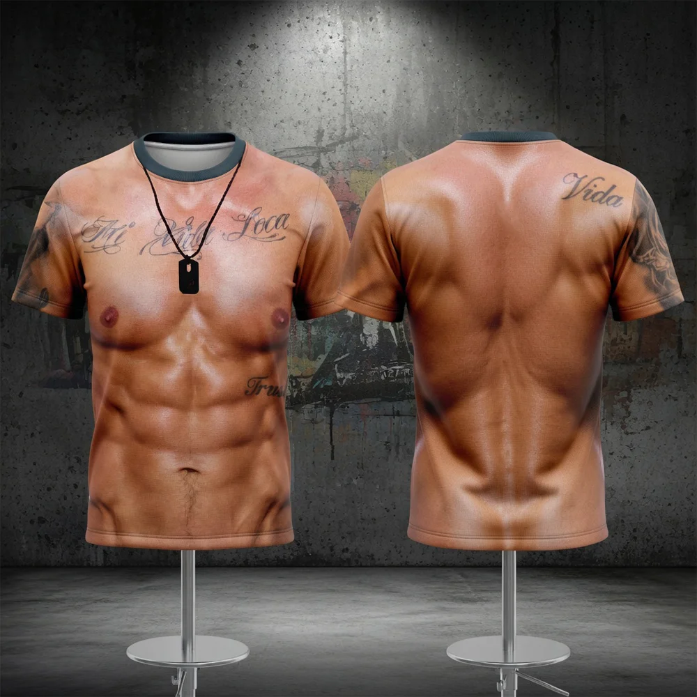 Unisex Lustiges Fake 3D-Druck Muskel-T-Shirt Herren Sommer Mode Lässiges Sport-T-Shirt Kleidung Streetwear Oberteile für Kinder – Detail 8