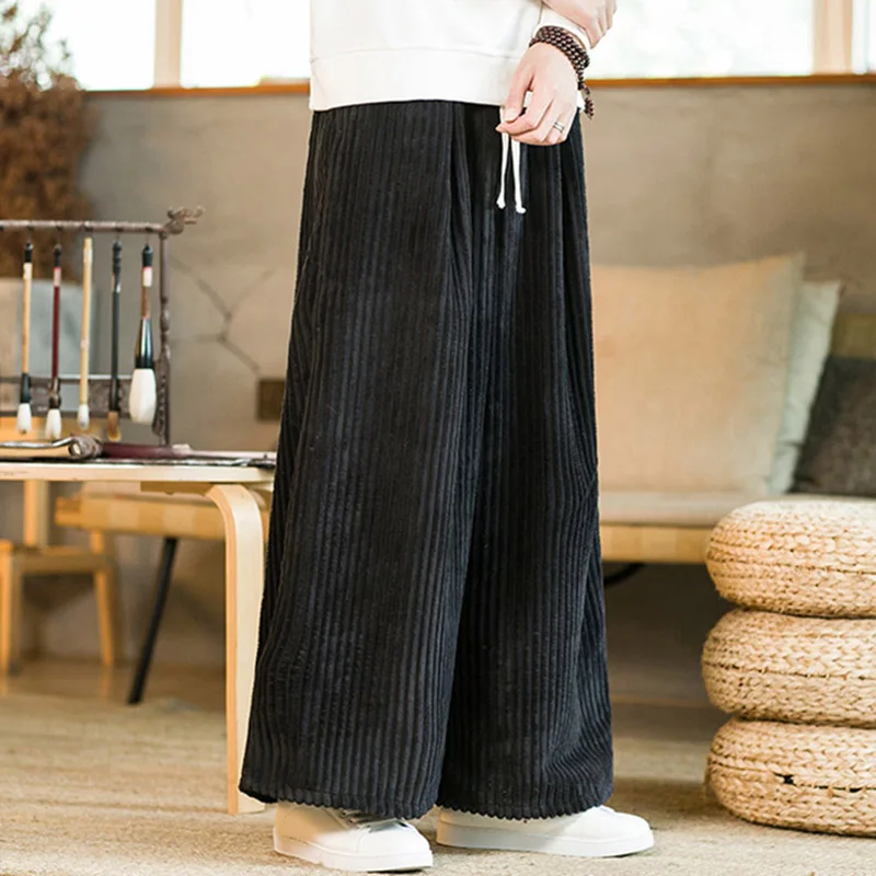 Brand Clothing Winter Corduroy Pants Men baggy Elastic Waist Straight Thick Outdoors Casual Trousers Plus Size Wide leg pants