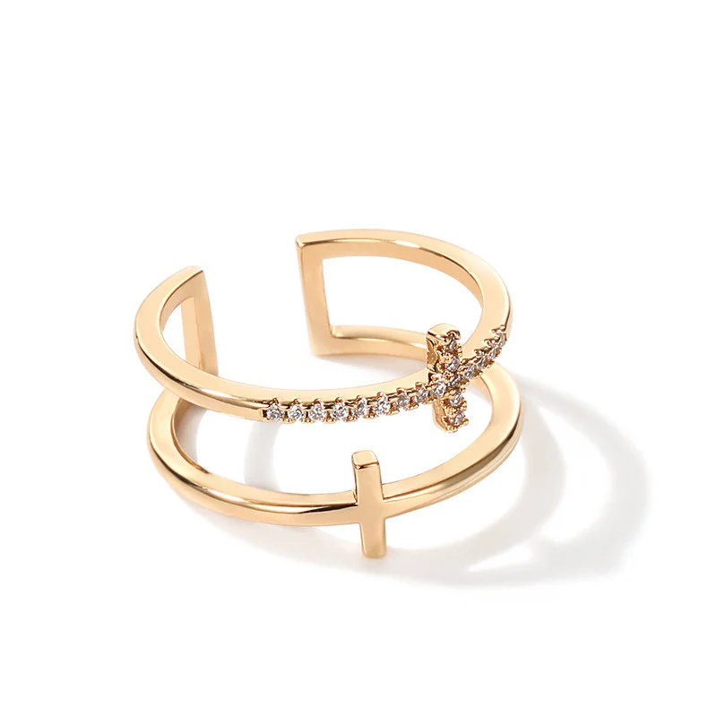 925 Sterling Silver Gold Zircons Cross Open Rings For Women Wedding Engagement Band Bride Declaration Jewelry Noble Luxury Gift view 5