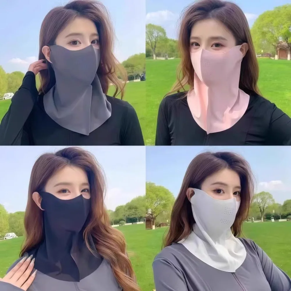 Ice Silk Sun Face Mask Women Cooling UV Protection Breathable Neck Gaiter for Driving Cycling Summer Lightweight Non Slip Soft