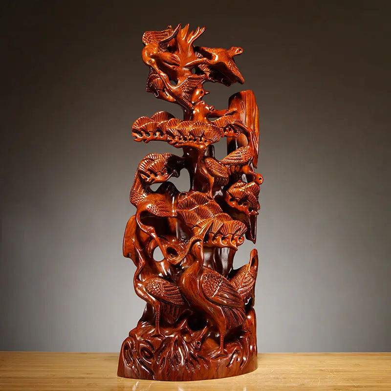 rosewood pine crane ornament mahogany carving collection home living room decoration