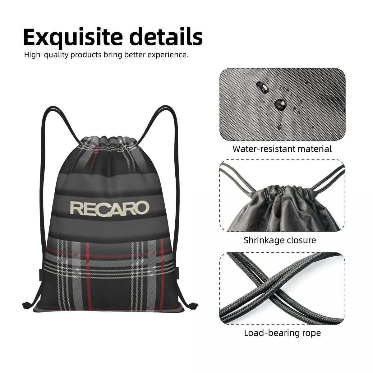 Tartan Plaid Recaros Backpacks Multi-function Drawstring Bundle Pocket Sundries Bag Book Bags for Travel School view 3