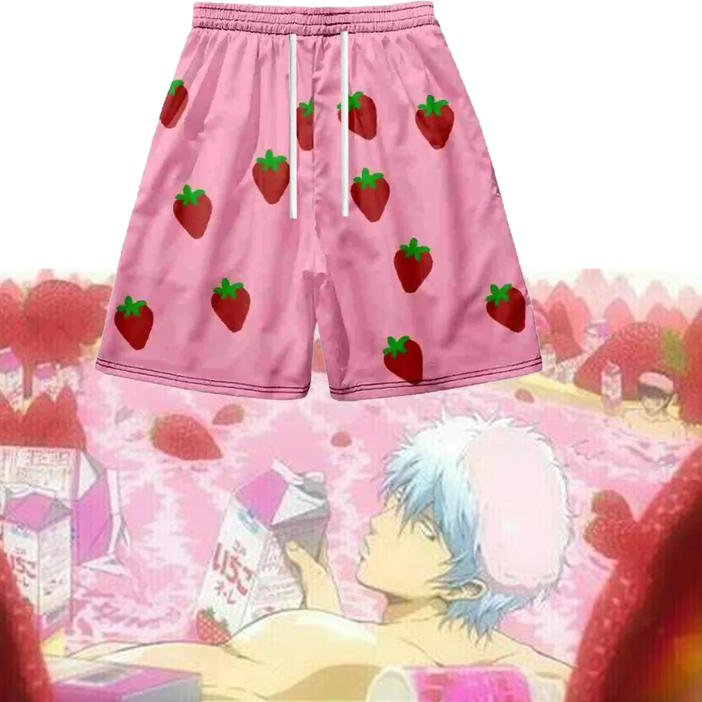 

Летние милые шорты японского аниме Gintama Gintoki Strawberries для пары, повседневный стиль, мужские и женские модные удобные пляжные шорты