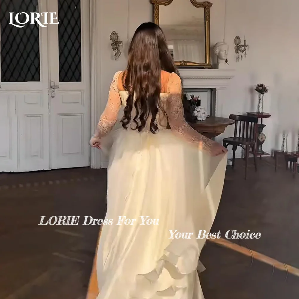 

LORIE Lace Vintage Wedding Dresses Applique Squared Collar Puff Sleeve 3D Flowers Bobycon Church Mermaid Bridal Gown Customized