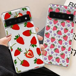 Schattige Roze Aardbei Fruit Telefoonhoesje Voor Google Pixel 9 Pro Xl 8pro 8 7 6a 5G Ins Mooi Patroon Transparante Zachte Tpu Hoes