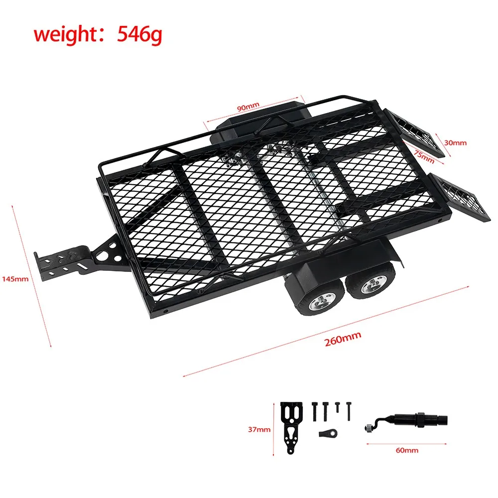 Metal Truck Trailer Dual Axle For 1/18 1/24 Rc Crawler Axial Scx24 Traxsas Trx4M Fms18 Fms24 CR18P