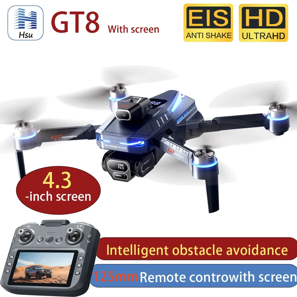

Дрон GT8 с 4,3-дюймовым экраном Профессиональный GPS 4K HD с тремя камерами для предотвращения препятствий Складной Wi-Fi FPV RC Квадрокоптер Дрон Игрушка