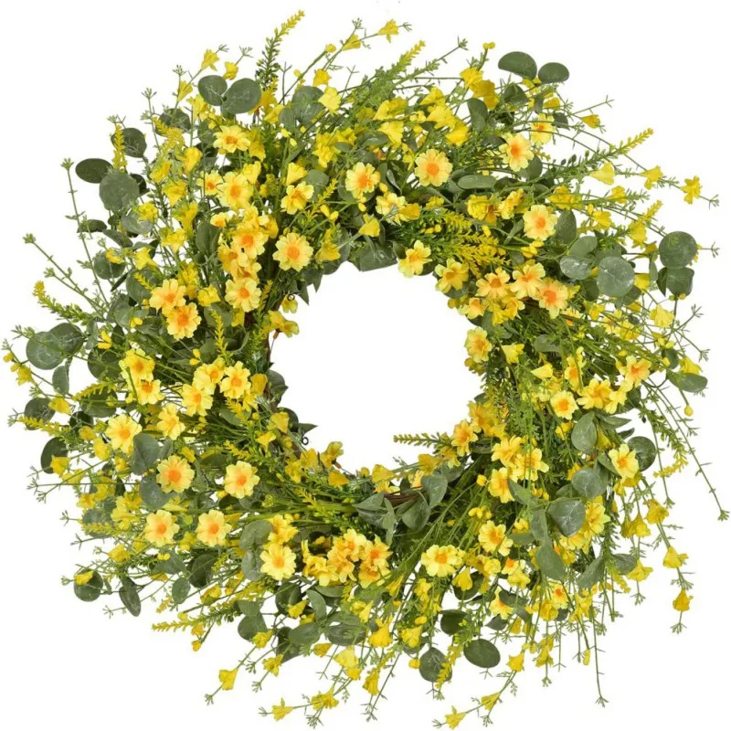 Artificial Flower Daisy Wreath Wedding Party Home Gardening Flower Decor Lavender Fake Flower Wreath Festive Supplies 45cm