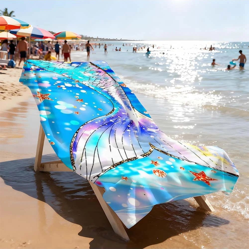 Beach Towel - Oversized, Quick-Dry, Sand-Proof, Lightweight, Soft, And Absorbent with Vibrant Ocean Tail Design Travel view 2