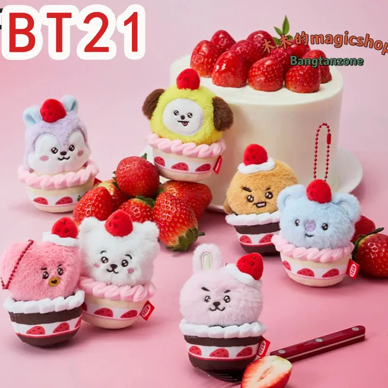 Kpop BT21 Erdbeer-Kuchen-Party-Puppen-Zubehörset im gleichen Stil wie das Star-Produkt, Fan-Gruppen-Geschenkset zum gemeinsamen Kauf