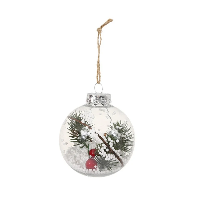 Pendentif boule ronde de Noël en plastique transparent, remplissable facilement, ornements d'arbre de Noël, fête du Nouvel An, décoration de la maison, 1PC