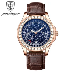 POEDAGAR Casual Men Watch Luxury Leather Waterproof HD Luminous Sport Military Starry Sky Quartz Watch for Men Relogio Masculino