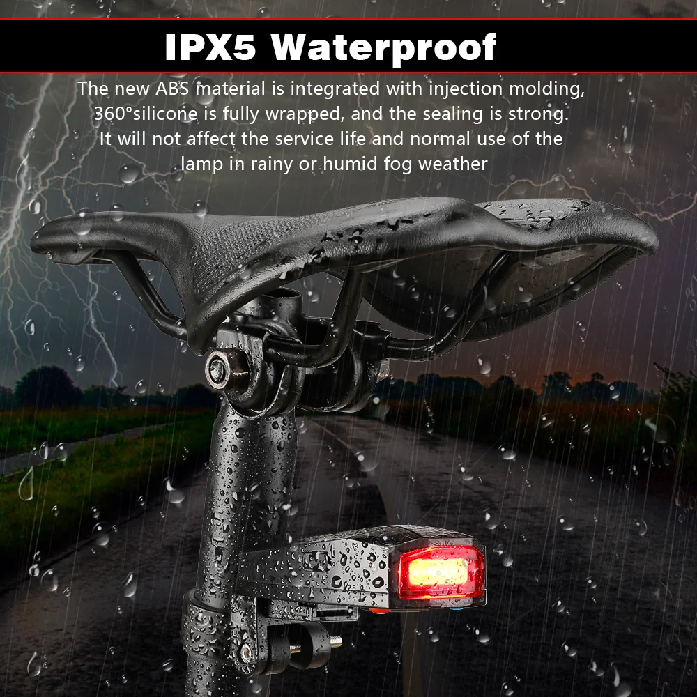 2024 Bicycle Light Anti Theft Alarm Wireless Waterproof Auto Brake Sensing Remote Control USB Bike Taillight Horn Lamp Alarm